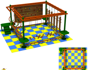 Wooden Playground with Ropes Rope Course Adventure with Climbing Wall 